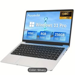 "Auusda High-Performance 14.1"" Laptop: Intel Celeron J4125, 8GB LPDDR4, 256GB SSD, Windows 11 Pro, High-Resolution LCD, Wi-Fi and Webcam Enabled"