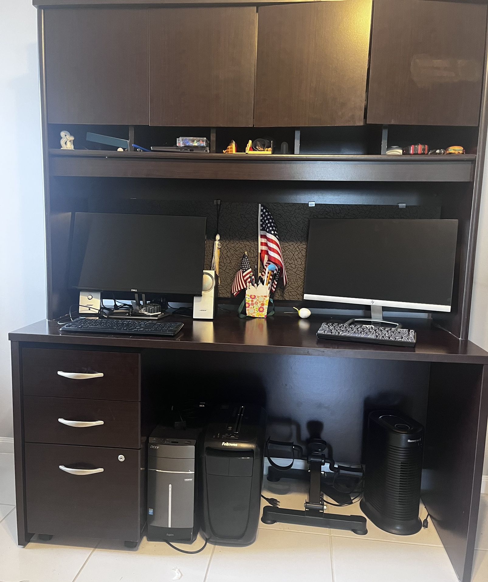 Bush Office Desk with Hutch and Mobile File Cabinet, Mocha Cherry
