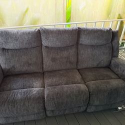 Gray 3-Seat Reclining Sofa with Cup Holders