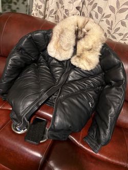 Men’s Black Leather Puffer Bomber 7XL