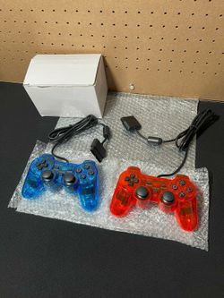 New Degulan Wired Controller for PS-2 High Performance Double Shock Gamepad Joystick Remote Compatible W/ Play 2 (Clear Red and Clear Blue)