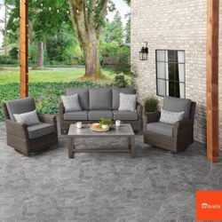 Agio McKinnon 4 Piece Outdoor Patio Woven Deep Seating Set