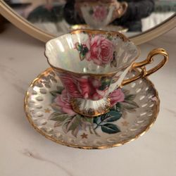 Reticulated Cup And Saucer Imperial Rose Japan
