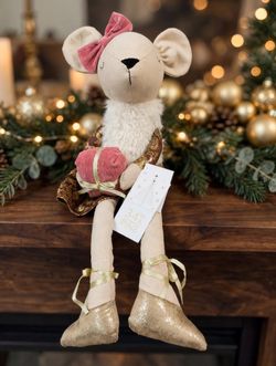 34th & Pine Mouse Ballerina Shelf Sitter Plush 20in Christmas Decor Pink Bow NWT