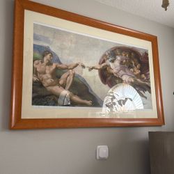 X-Large Wood Framed Print Art - Creation Of Adam