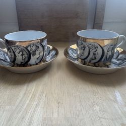 1950s Piero Fornasetti ‘Cammei’ Cups and Saucers, Italy