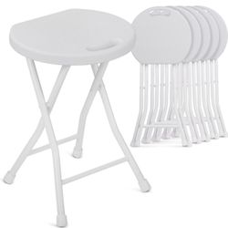 Set of 6 Portable Folding Stools, 18 Inch Lightweight Round Chairs with Handle for Home Garden Dorm or RV, 230 lbs Capacity, White