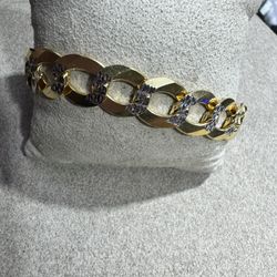 14k Diamond Cut Curve Cuban Bracelet 