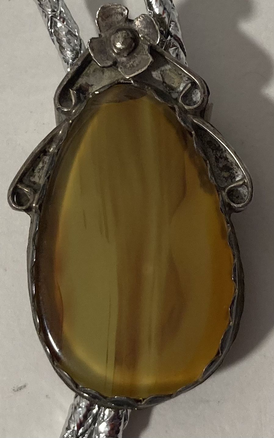 Vintage Bolo Tie Silver With Nice Yellow Stone Design