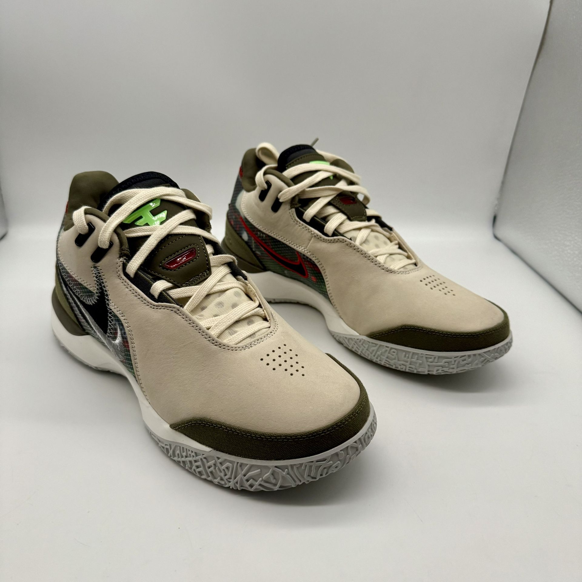 Nike LeBron NXXT Gen AMPD FaZe Clan Light Cream basketball shoes Olive Mens 9.5