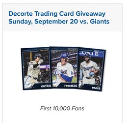 9/20 Dodgers vs Giants - Decorte Trading Card Giveaway
