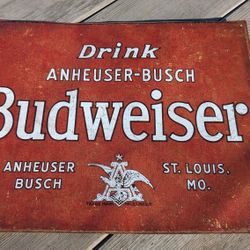 Vintage Budweiser Anheuser-Busch Metal Beer Sign - 12x16” Rustic Bar Decor
