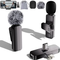 2-Pack Wireless Mini Lavalier Lapel Microphone for iPhone,Android Phone(2 in 1) - 65ft Cordless Clip on Dual Mics with Noise Reduction 6H Working Time