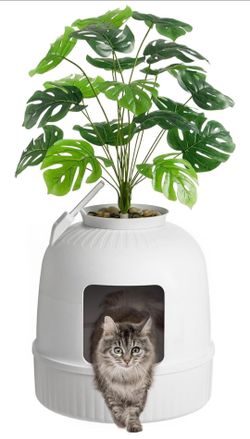 New Lifewit Cat Litter Box, Hidden Enclosure Litter Tray with Odor Control & Carbon Filter in Living Room, Bedroom, Corner with Faux Plant& Plastic Sc