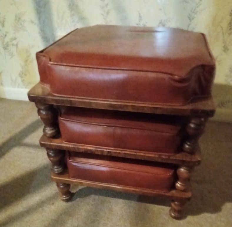 VTG #3 pcs. Burgundy Foot Stool Stackers