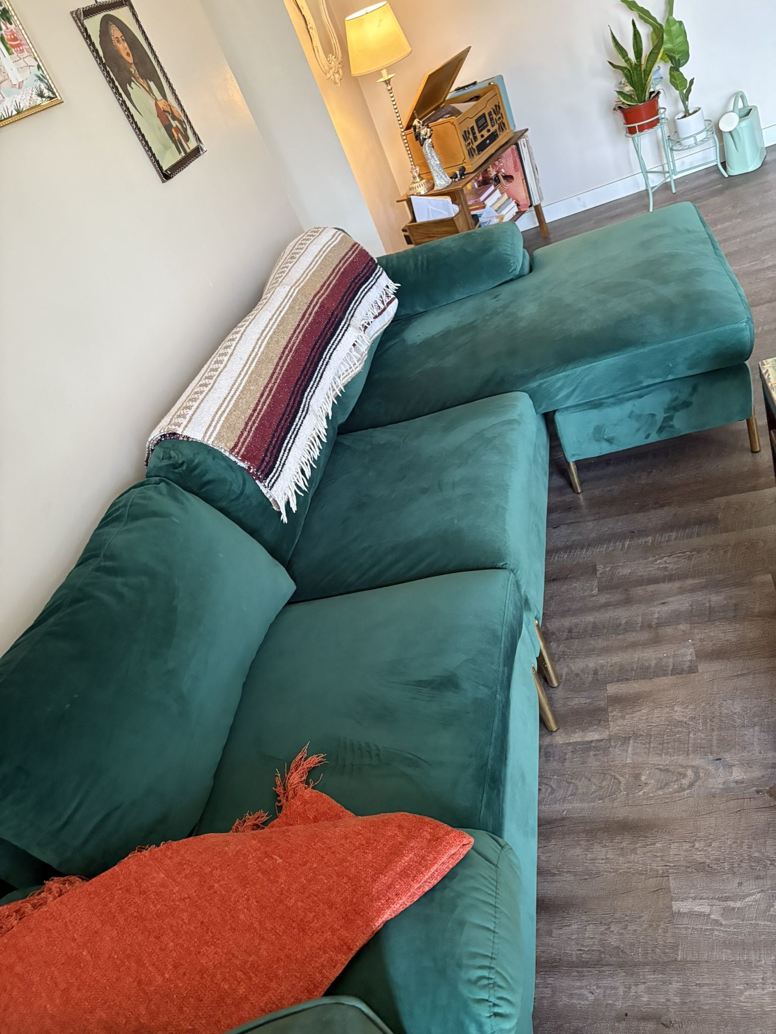 Green Sectional Sofa/record Player/table