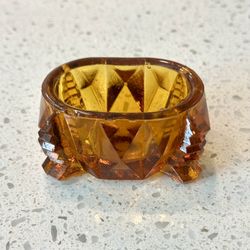 🔅 Beautiful vintage amber cut glass salt cellar toothpick holder trinket dish