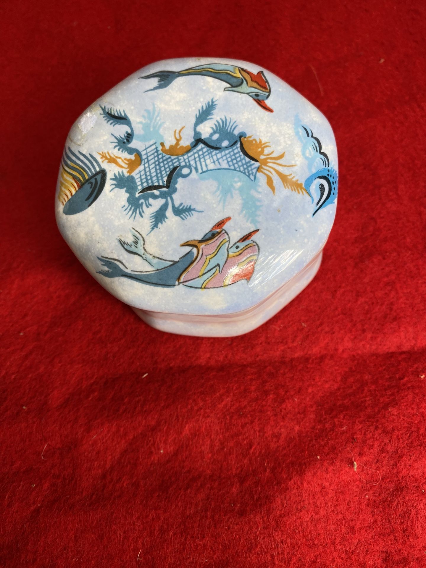 3.5 Inch x 2 Inch Handmade In Greece Ceramic Greek White Pottery Ocean Design Jewelry Box Imported From Greece (4 available)