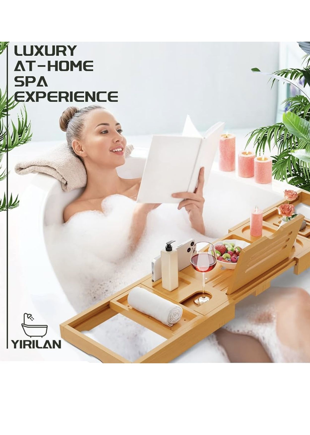 Yirilan Premium Bathtub Tray Caddy - Expandable Bath Tray - Unique House Warming Gifts, New Home, Anniversary & Wedding Gifts for Co
