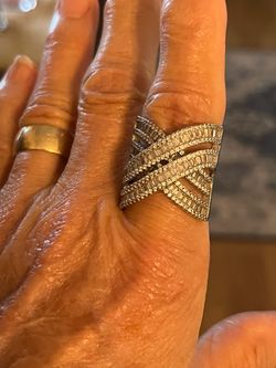 Vintage Sterling Silver Crossover Baguette Cocktail Ring