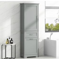 Assembled new Tall Bathroom Storage Cabinet, Freestanding Storage Cabinet with Two Different Size