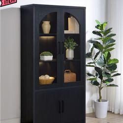 4 Door Tall Accent Display Cabinet With LED Lights 