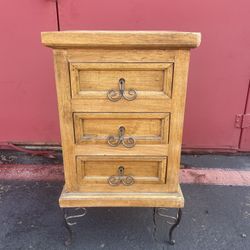 1 Tall rustic wood metal legs three drawer night stand bed side table