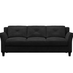 3 Seater Sofa with Curved Arms, Black Fabric Upholstery ASSEMBLED