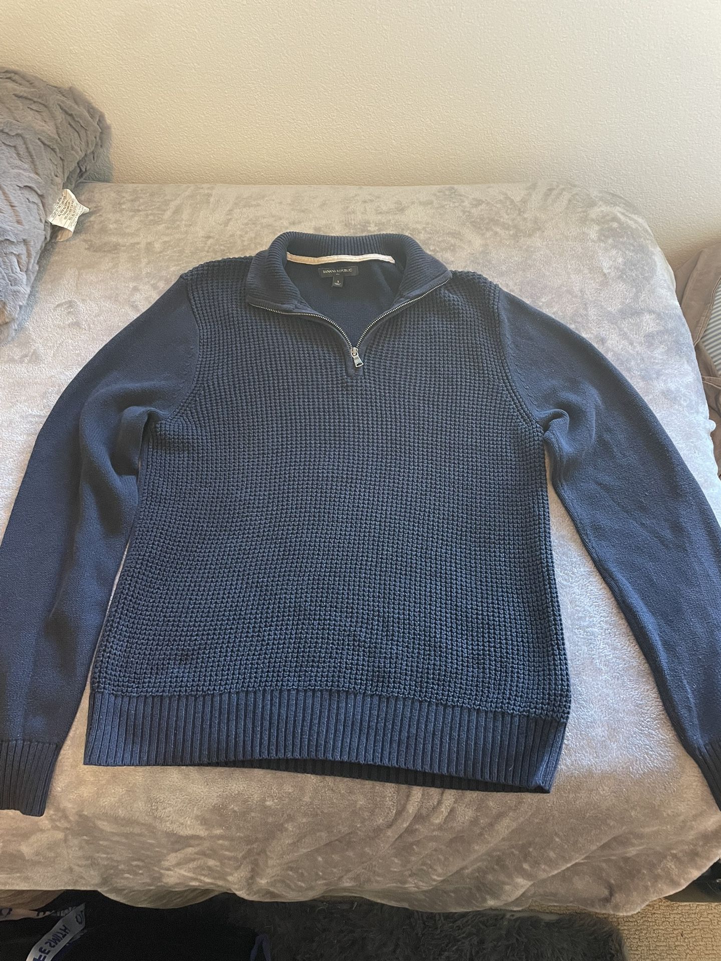 Banana Republic Men’s Waffle-Knit Quarter-Zip Sweater - Size Small (Navy)