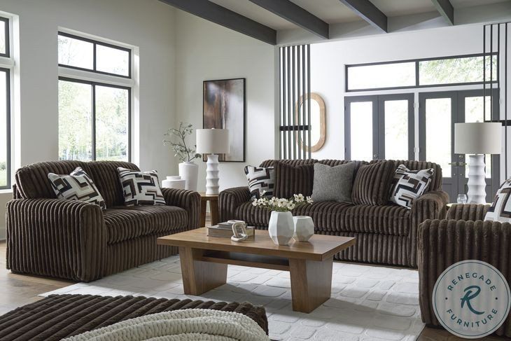 Soft Jumbo Corduroy fabric 2 pc sofa + loveseat set in brown
