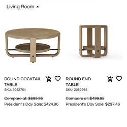 Coffee cocktail table and round end table in brand new condition .