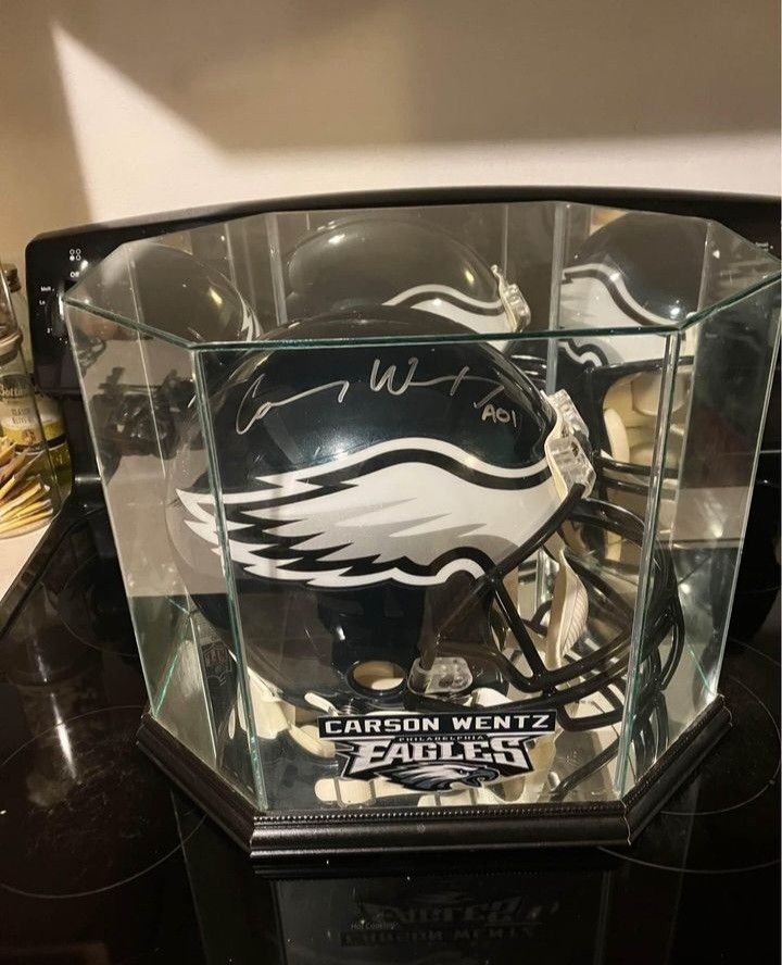 Carson Wentz Signed Philadelphia Eagles Speed Authentic NFL Helmet With Custom Display Case