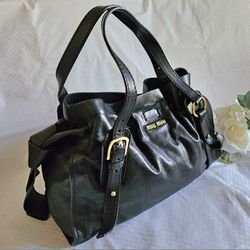 NDS Women's MIU MIU Black Leather Metallic Gold Luxury Satchel Handbag (LIMITED EDITION)