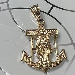 Santa Muerte Gold Plated Anchor Pendant 