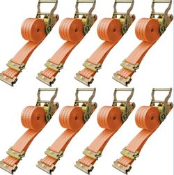 8 Pack Heavy Duty E-Track Ratchet Straps 2"x15' 4500LBS - Orange