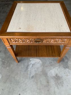 Brown end table with ceramic center