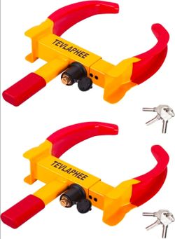 Tevlaphee Wheel Lock Set,Trailer Security Adjustable Anti Theft Trailer Wheel Lock 2 Packs 6 Alike Keys