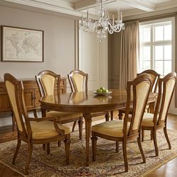 Vintage Unique Furniture Makers Dining Set - Oval Starburst Table & 6 Chairs