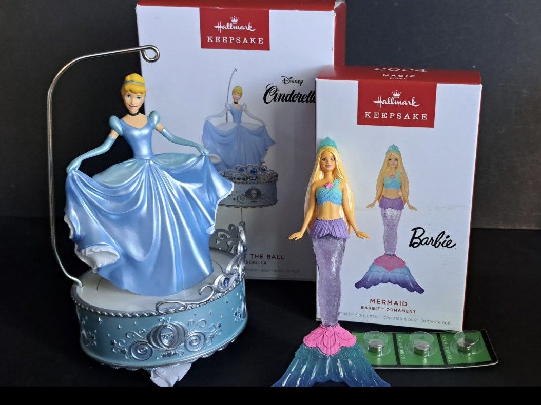 Disney Cinderella & Barbie Hallmark Ornaments Lot Of 2