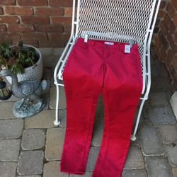 Loft Christmas Red Velvet Look Skinny Leg Pants Size 00/24 NWT