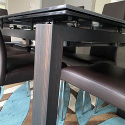 Modern Glass And Wood Dining Table And Chairs