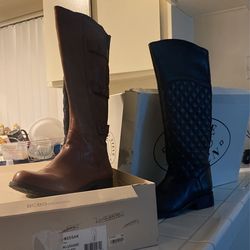 Leather Boots Worn Once , Black Steve Madden And Luggage Bcbg Paid Over $100 