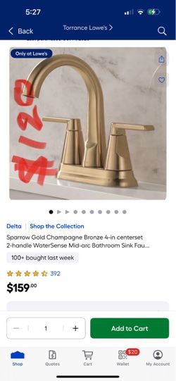 Delta Shop the Collection Sparrow Gold Champagne Bronze 4-in centerset 2-handle WaterSense Mid-arc Bathroom Sink Fau..
