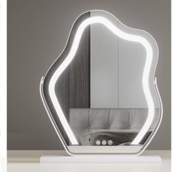 Vertical Vanity Mirror,Anti-Fog Large Circle Makeup Mirror, 3-Color Dimmable LED Light,Cloud Shaped Makeup Mirror with LED Light(Color:White,Size:30x4