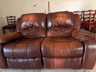 Brown Leather Reclining Loveseat