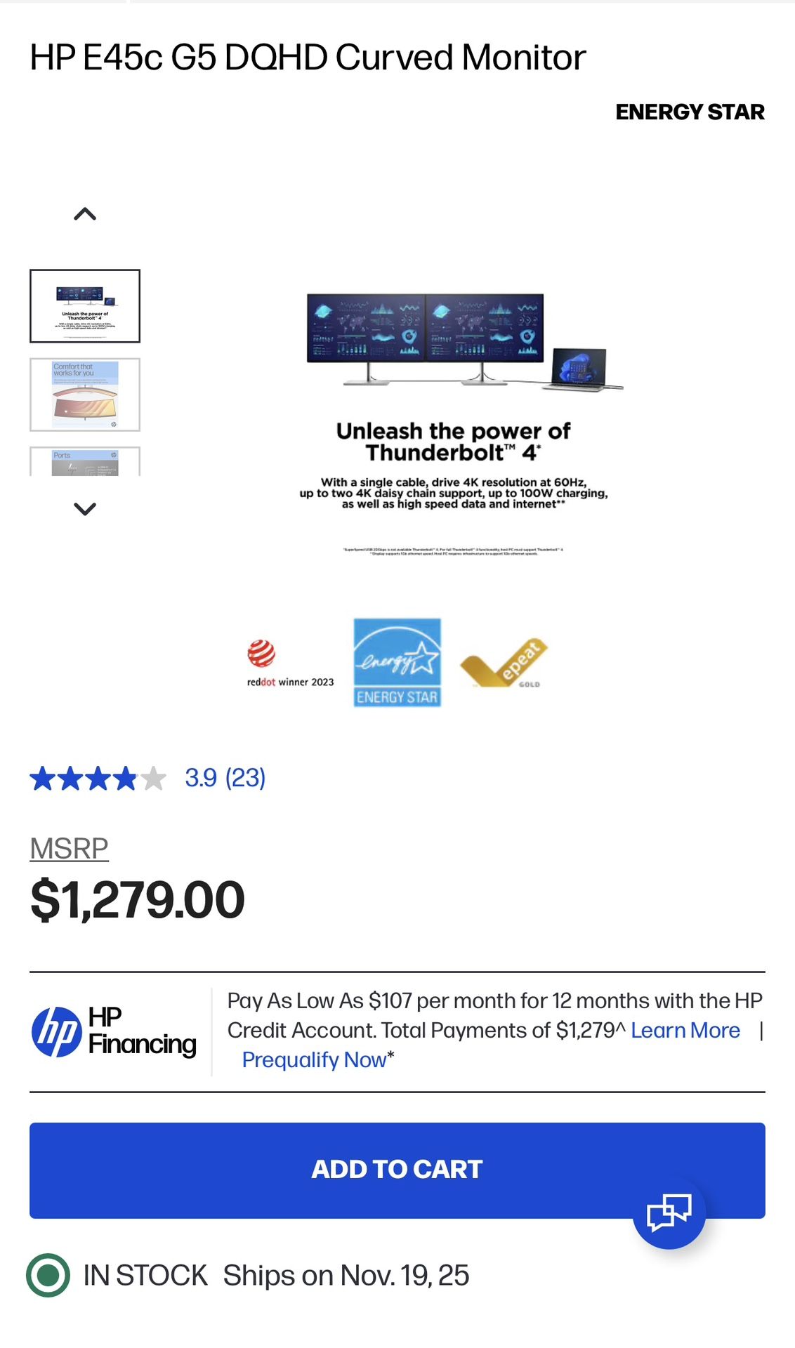 HP E45c G5 DQHD Curved Monitor