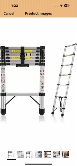 6.5FT Telescoping Stainless Steel Extension Ladder, 330lbs Anti-Wobble Heavy Duty Ladder, One-Button Slow Retraction Collapsible Ladder, Portable Fold