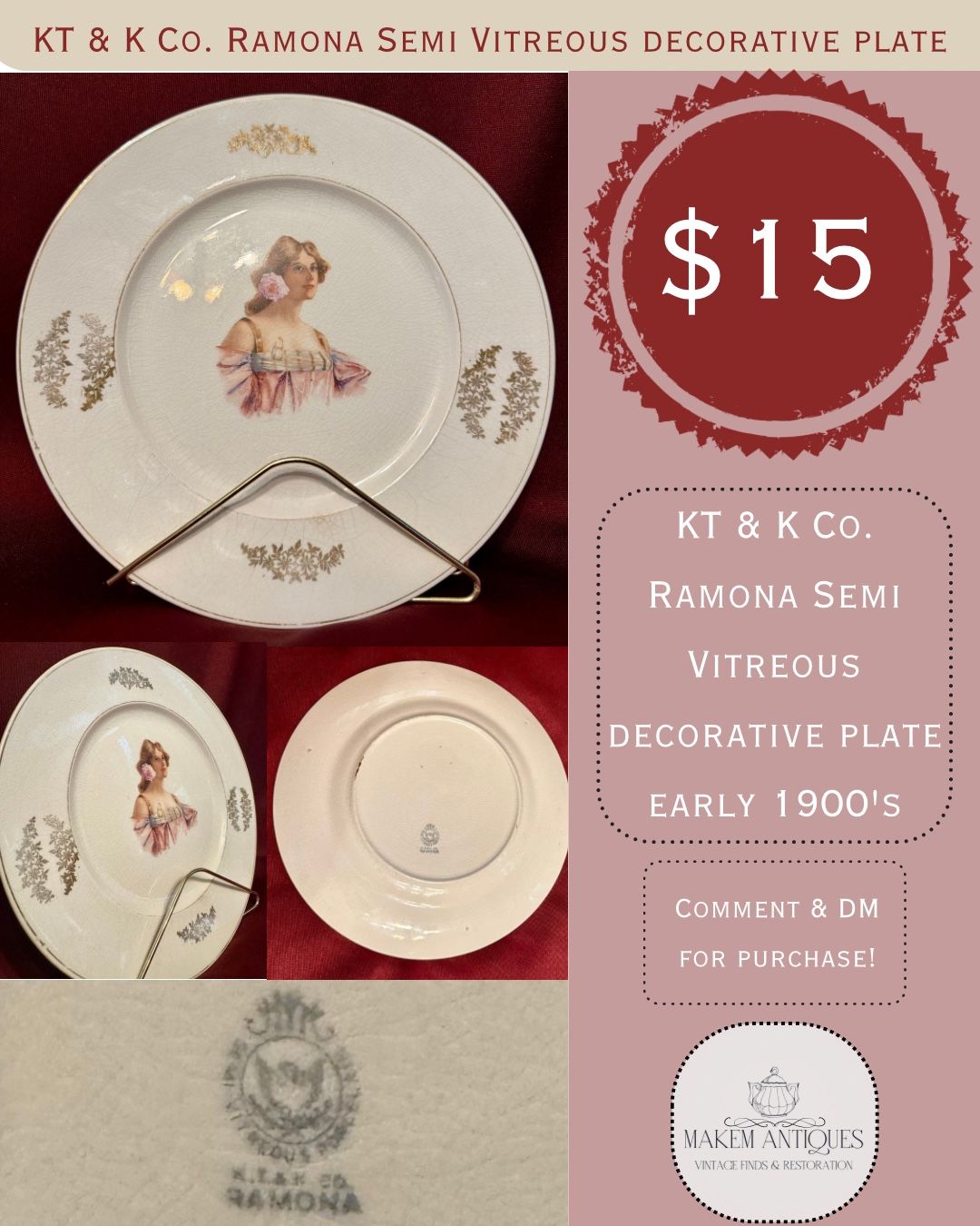 KT & K Co. Ramona Semi Vitreous Decorative Plate