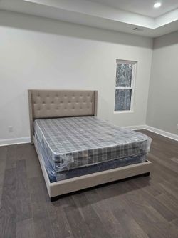 😍 Brand New Beige Queen Size Bed With Mattress + Box Spring | Pay After Delivery 🚚