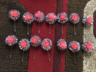 Silver and coral pins
